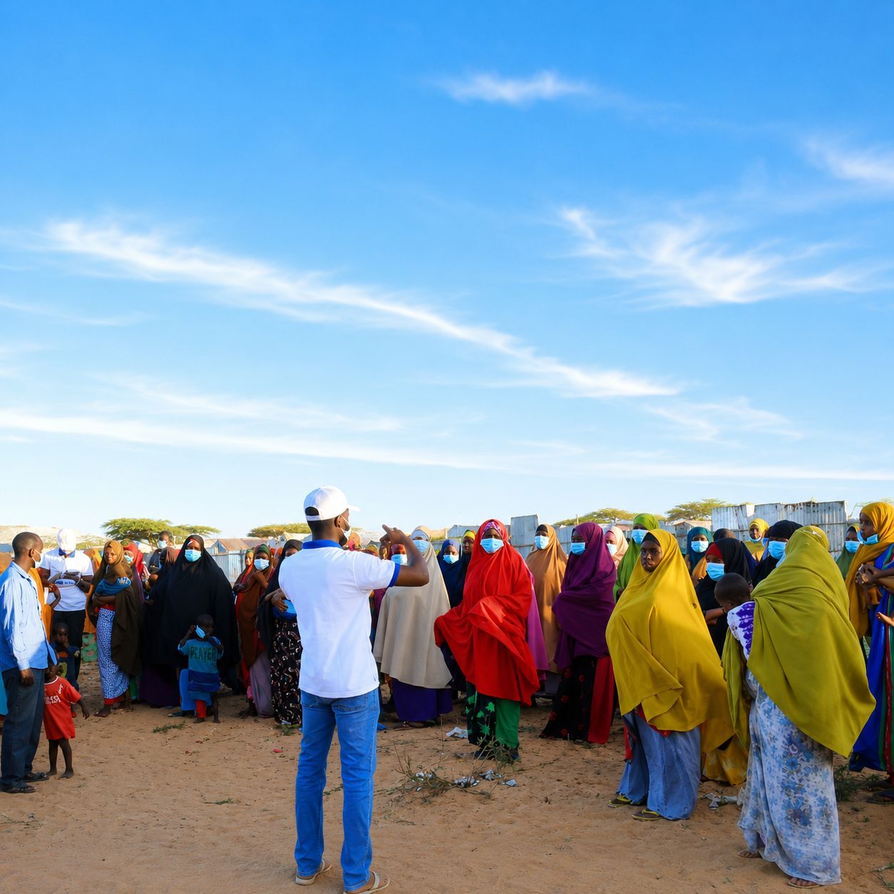 Women and children gathered at an IDP settlement during a KPHF response